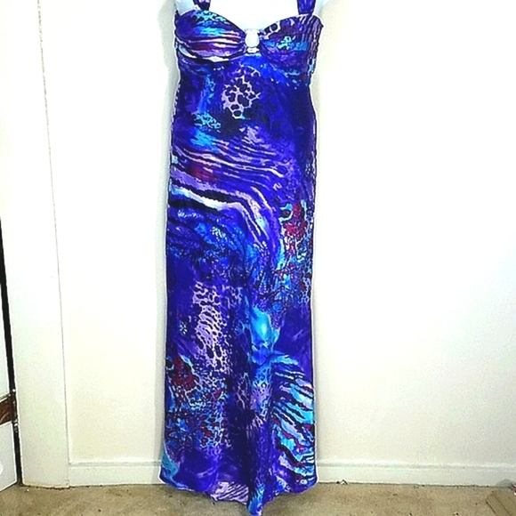 Formal Maxi Dress Gown Halter Top leopard print mermaid  Blondie Nites Purple - Picture 3 of 13